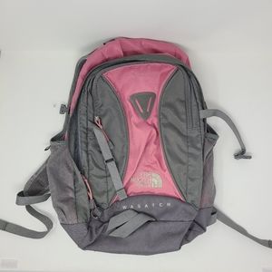 The North Face Wasatch Backpack Laptop Bag School Work Gray Pink Shoulder Strap
